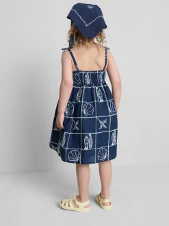 1,5–9 Jahre | Gesmoktes Kleid mit Spaghettiträgern und Stickerei