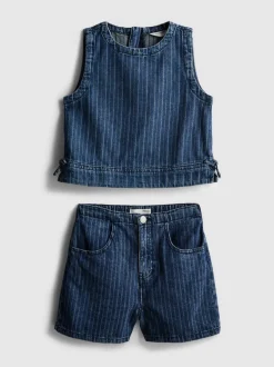 7–15 Jahre | Gestreiftes Denim-Set mit Top und Shorts