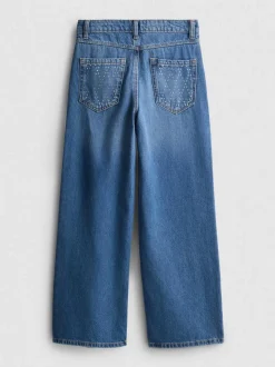 7–15 Jahre | Jeans aus reiner Baumwolle mit weitem Bein und Strassbesatz