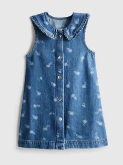 1,5–8 Jahre | Ärmelloses Jeanskleid mit Blumenmuster und Kragen