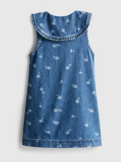 1,5–8 Jahre | Ärmelloses Jeanskleid mit Blumenmuster und Kragen