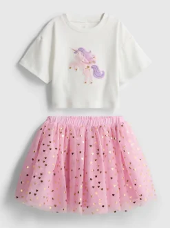1,5–8 Jahre | T-Shirt mit Einhorn-Grafik und Tutu-Rock im Set