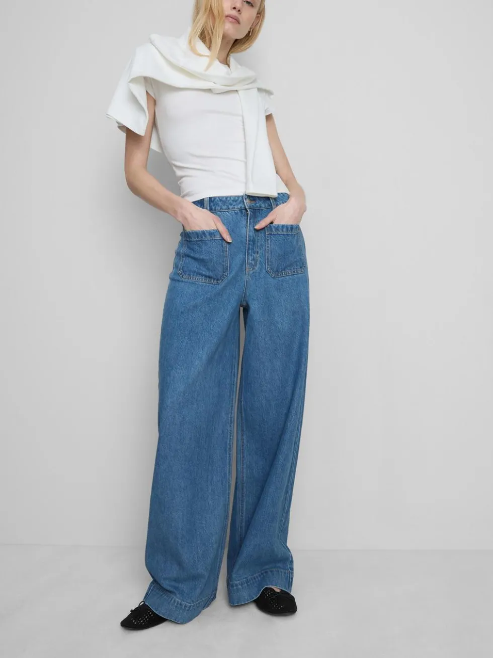 Jeans mit weitem Bein und Vordertaschen