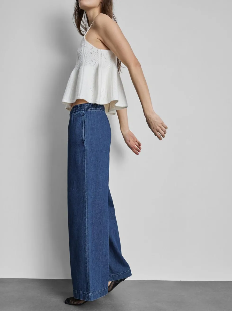 Jogginghose aus Baumwoll-Denim mit weitem Bein