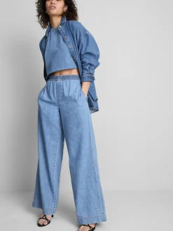 Jogginghose aus Baumwoll-Denim mit weitem Bein