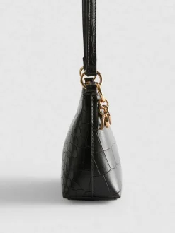 Kunstleder-Schultertasche in Krokodilleder-Optik