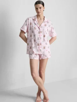 Kurzer Boyfriend-Schlafanzug mit Teddybär-Print