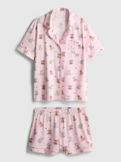 Kurzer Boyfriend-Schlafanzug mit Teddybär-Print