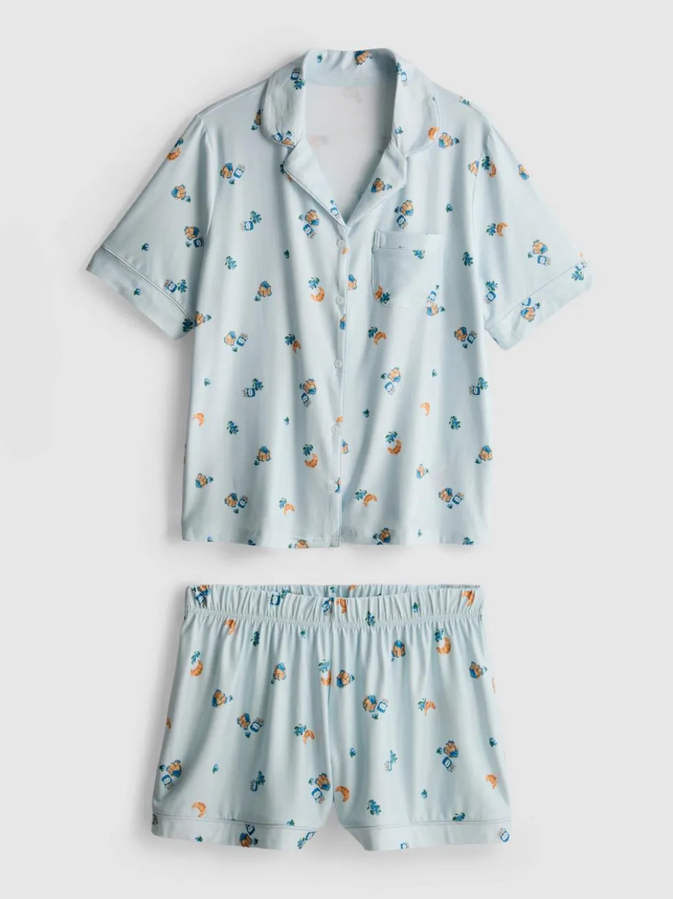 Kurzer Boyfriend-Schlafanzug mit Frühstücks-Print
