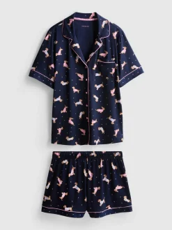 Kurzer „Love To Lounge“ Boyfriend-Schlafanzug mit Hunde-Print