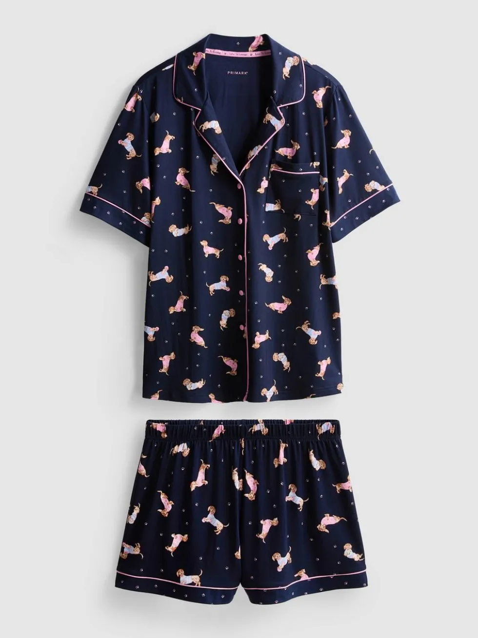 Kurzer „Love To Lounge“ Boyfriend-Schlafanzug mit Hunde-Print
