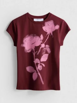 Kurzes Baumwoll-T-Shirt mit Blumen-Print