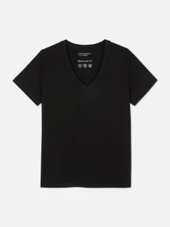 Kurzärmeliges Essential-T-Shirt mit V-Ausschnitt