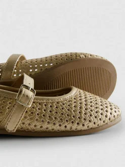 Mary Jane-Ballerinas in Metallic-Optik