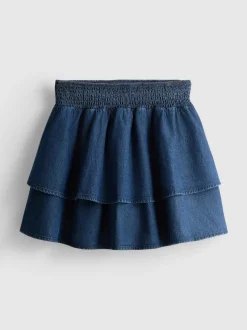 Minirock aus Baumwoll-Denim mit Rüschen