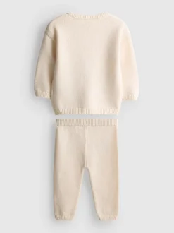 0–18 Monate | Cardigan mit Stickerei und Leggings aus reiner Baumwolle für Neugeborene