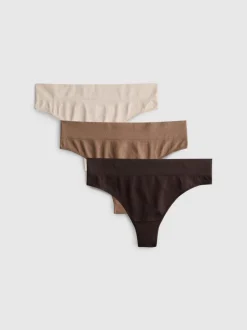 Nahtlose Tangas in neutralen Farben, 3er-Pack