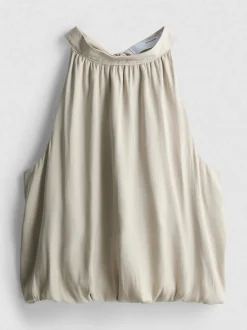 Neckholder-Bluse mit Ballonsaum