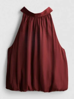 Neckholder-Bluse mit Ballonsaum