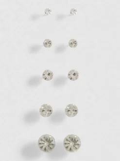 Ohrstecker mit Schmucksteinen, 5er-Pack