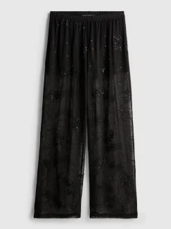 Perlenbesetzte „Paula Echevarría“ Netzstoffhose mit weitem Bein
