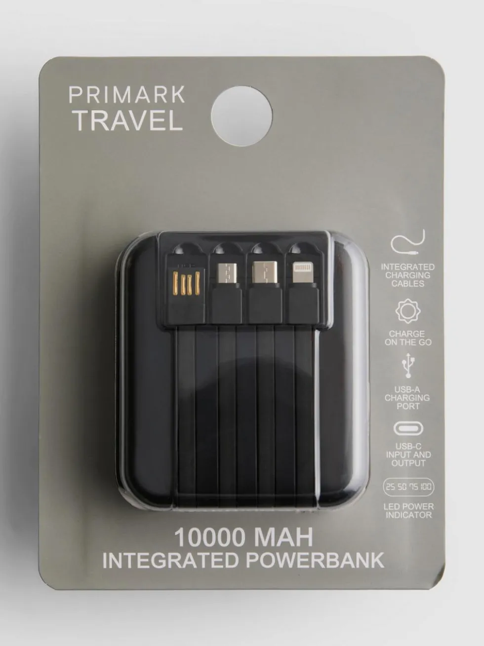 Powerbank mit integrierten Ladekabeln, 10 000 mAh