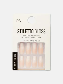PS... Glänzende Stiletto-Kunstnägel im Ombré-Look
