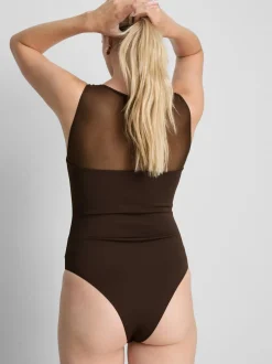 Ärmelloser Body mit Netzeinsatz