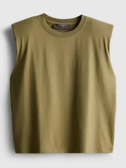 Ärmelloses T-Shirt mit Schulterpolstern