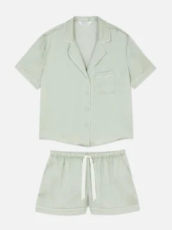 Satin-Schlafanzug mit Hemd und Shorts