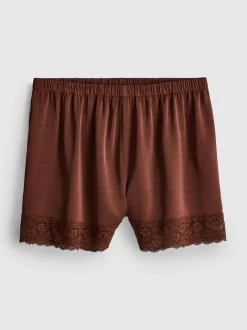 Satin-Shorts mit Spitzenbesatz