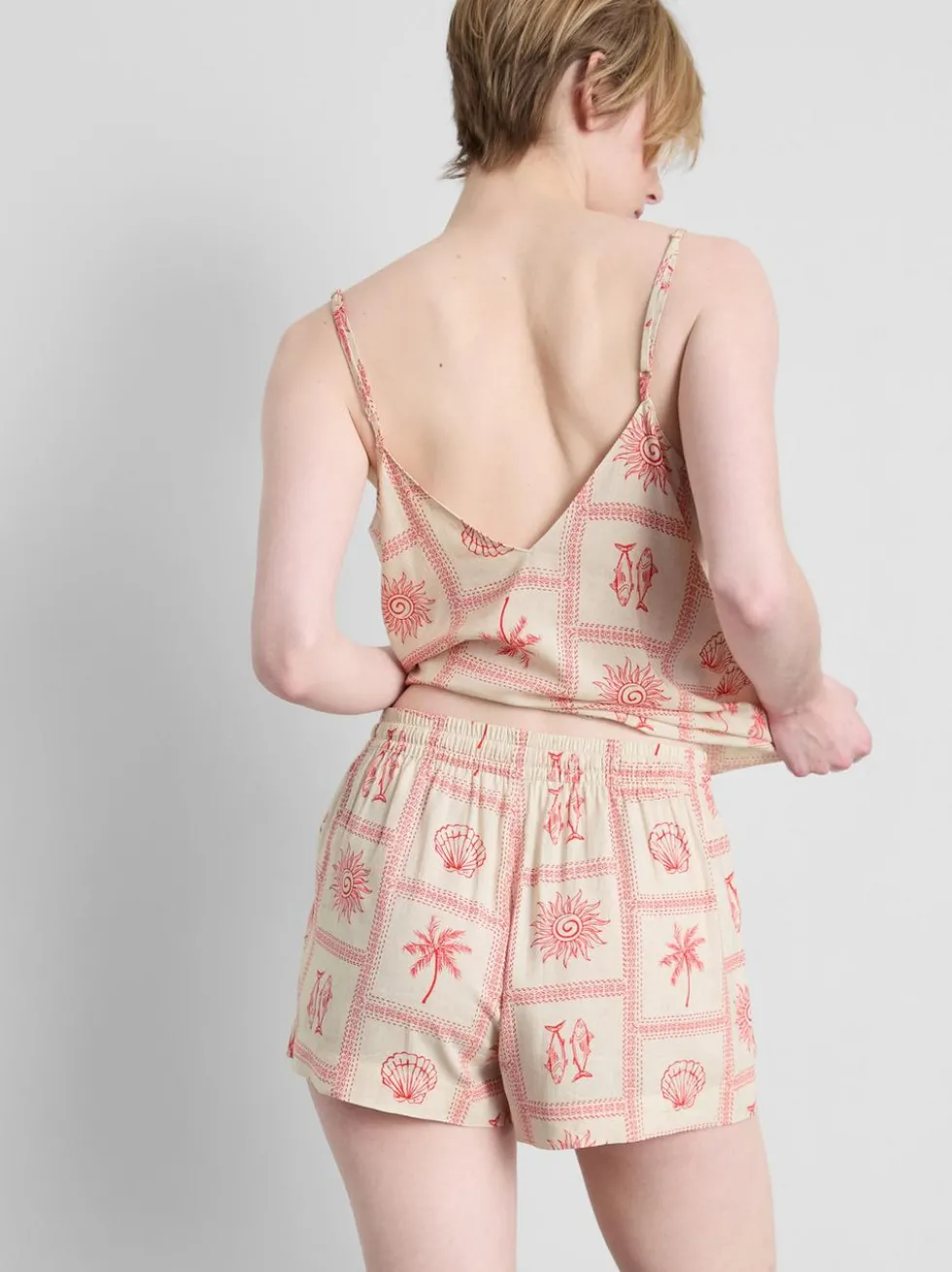 Schlafanzugshorts mit Kordelzug und Kachel-Print