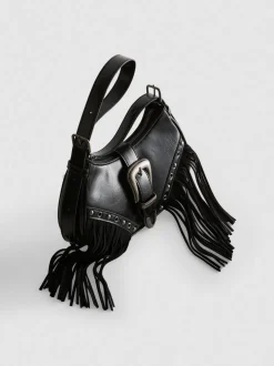 Schultertasche mit Fransen und Schnalle