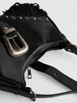 Schultertasche mit Fransen und Schnalle