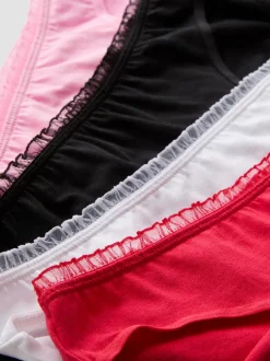 Slips mit hohem Bund und Rüschensaum, 4er-Pack