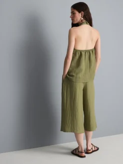 Strukturiertes Neckholder-Top mit Knopfleiste