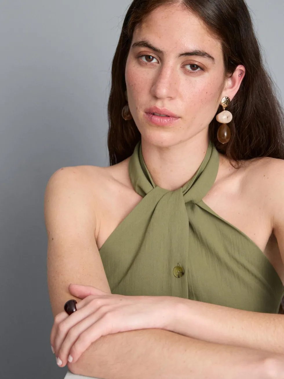 Strukturiertes Neckholder-Top mit Knopfleiste