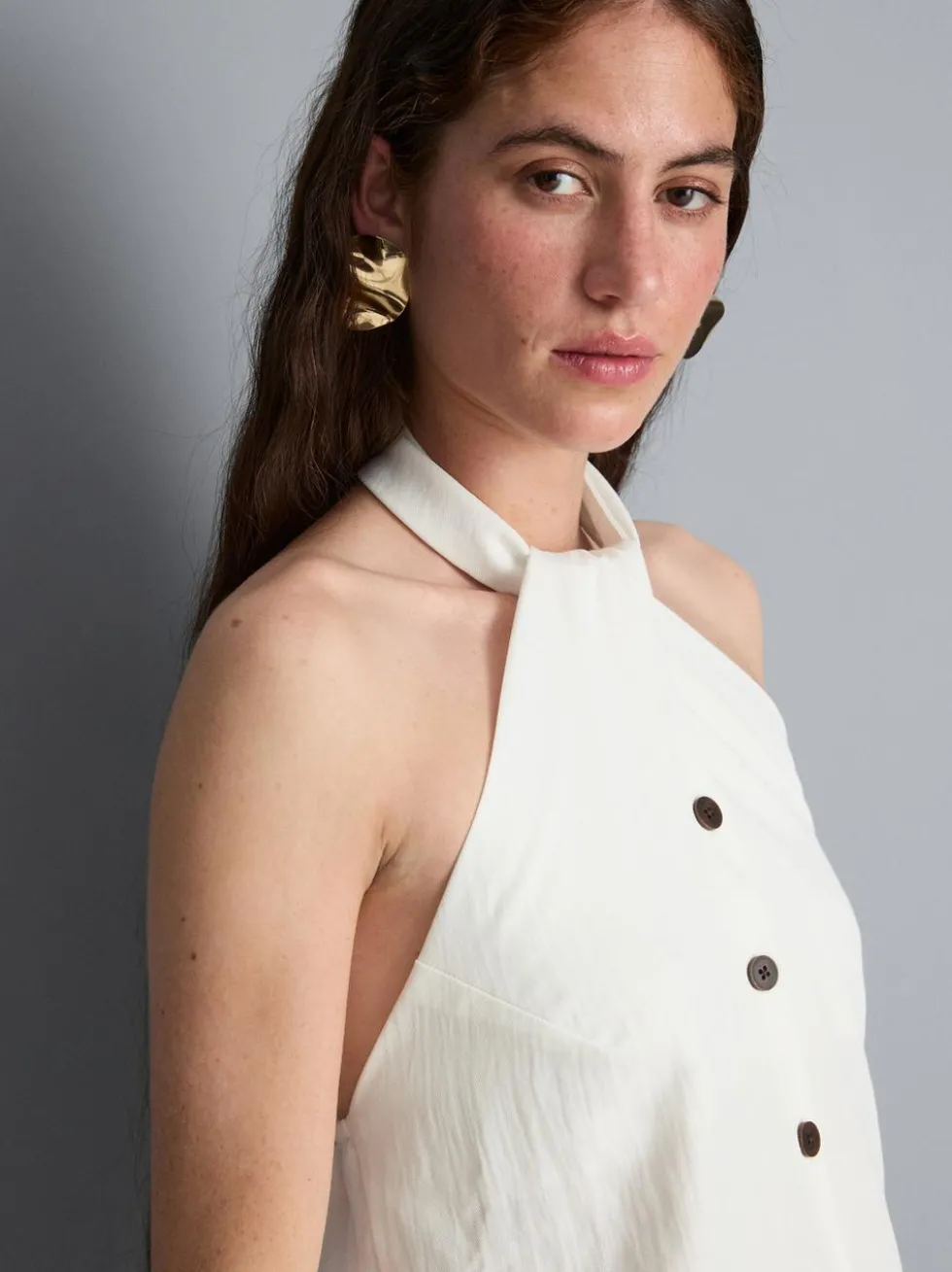 Strukturiertes Neckholder-Top mit Knopfleiste