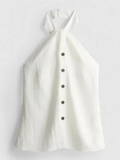 Strukturiertes Neckholder-Top mit Knopfleiste