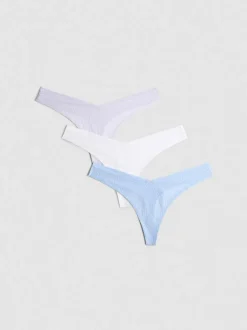 Strukturierte Tangas mit hohem Beinschnitt, 3er-Pack