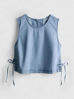 Tanktop aus Baumwoll-Denim mit seitlichen Bindebändern