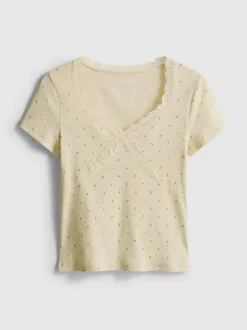 T-Shirt mit Spitzenbesatz und hohem Baumwollanteil