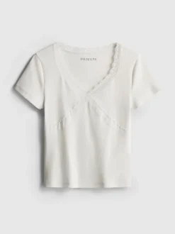 T-Shirt mit Spitzenbesatz und hohem Baumwollanteil