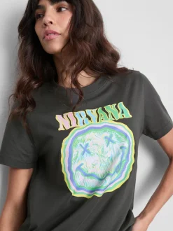 Verwaschenes „Nirvana“ Bandshirt aus Baumwolle