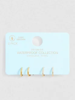 Wasserfeste Creolen mit Strasssteinen, 2er-Pack